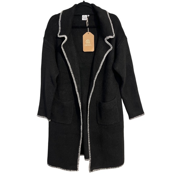 RR Original Long Open Front Cardigan Sweater Coat Jacket Coatigan L/XL Pockets - Picture 1 of 9